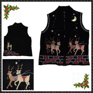 Ugly CHRISTMAS Sweater Vest L REINDEER Full Zipper